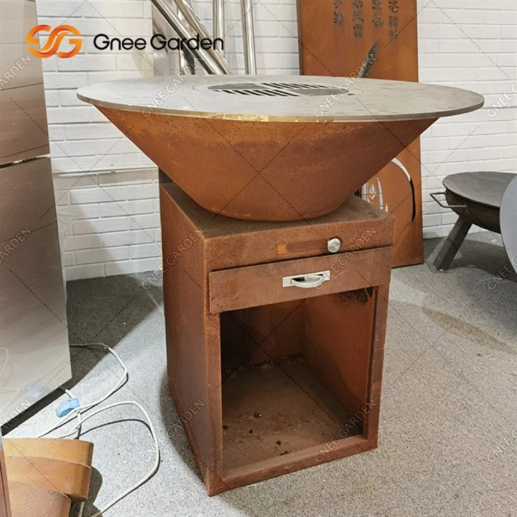 Rusty Outdoor Corten Steel BBQ Grill Fire Pit OEM ishlab chiqarish