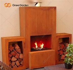 Bog 'tashqarida isitiladigan Corten po'lat kamin