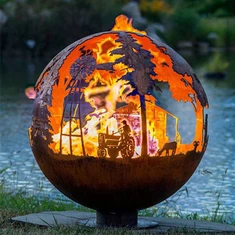 Professional ishlab chiqaruvchi tashqi makon Corten Steel Globe Sphere gumbazli gulxan yong'in chuqurlari