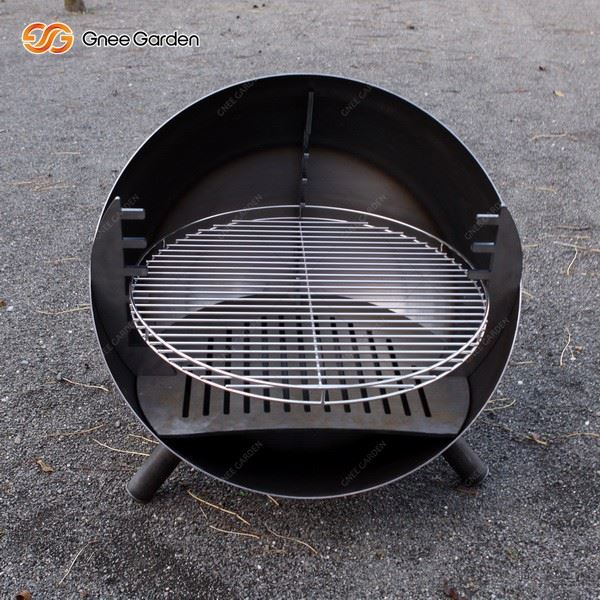 Black Corten Steel Floor-Standing BBQ Fire Pit Grill
