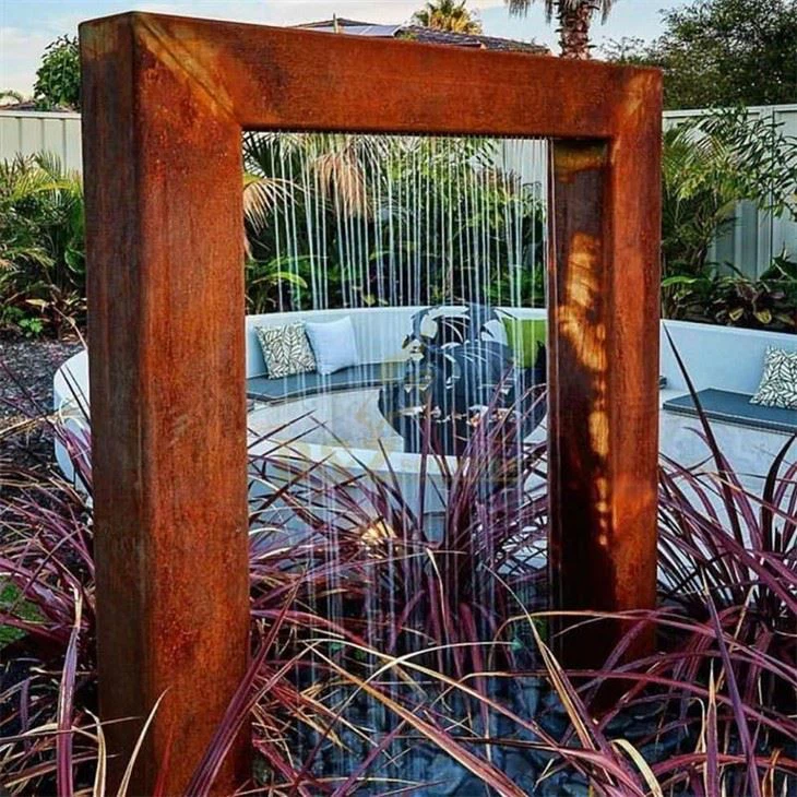 Corten Steel Waterfall Feature Wall Fountain For Garden Landscape
